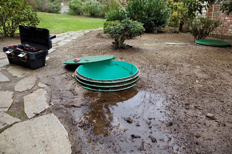 Septic tank installation in garden