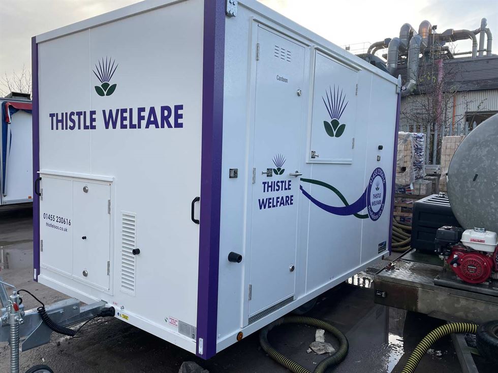 Thistle Tanks welfare unit in situ on a construction site.